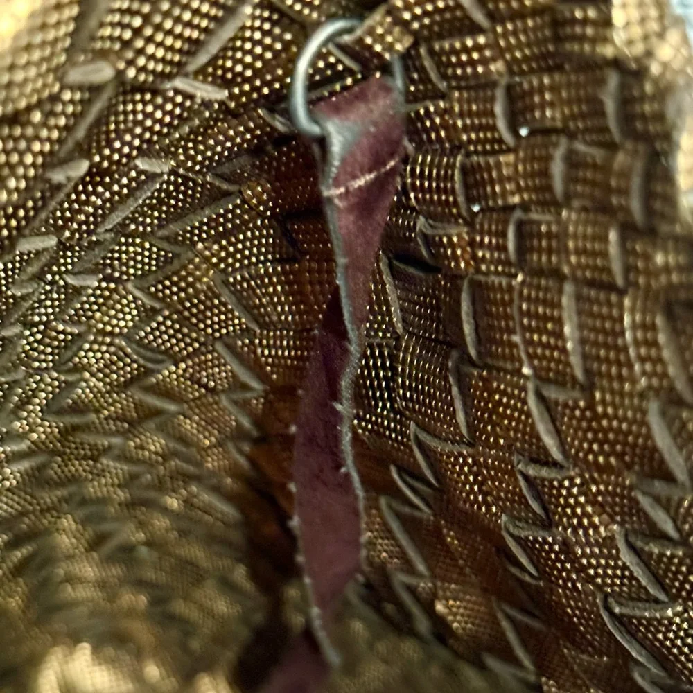 Bronze Woven Genuine Leather Tote Bag. Made in Italy. - Picture 12 of 15